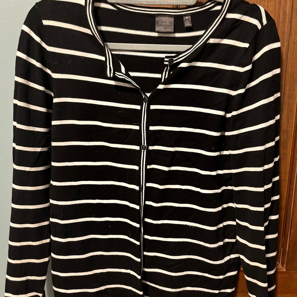 Rafaella Black and White Striped Cardigan
